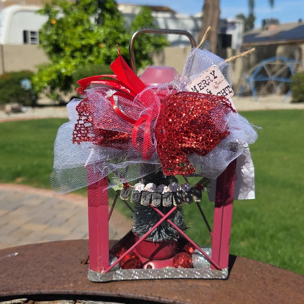 Vintage Red Metal Lantern Christmas Decoration